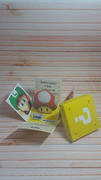 Convite Mario Bros Cubo 3d