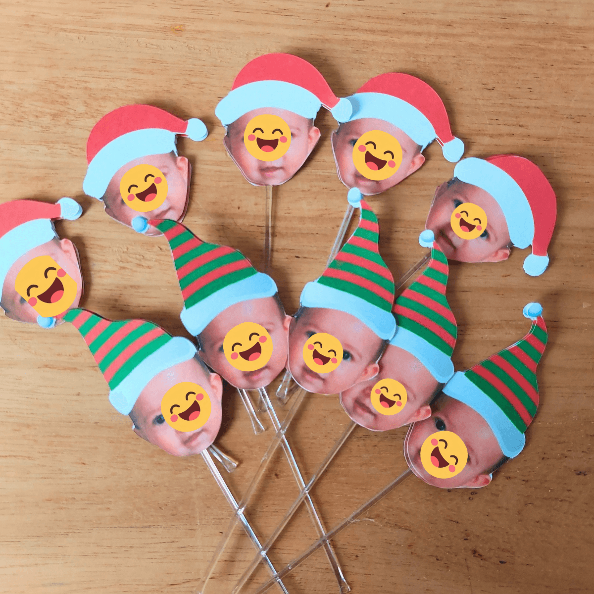 Kit Mesversário Meu Primeiro Natal – Topo de Bolo + 10 Toppers para Docinhos