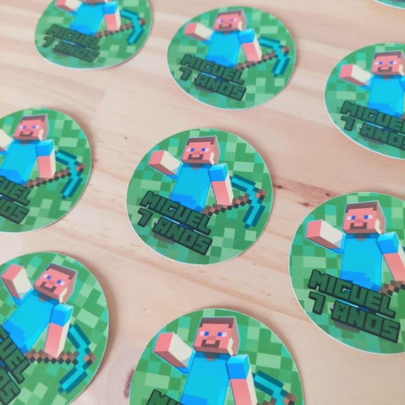 Adesivo Redondo Festa Minecraft