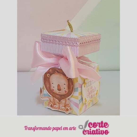 Caixa Bala Leão Circo Rosa Luxo