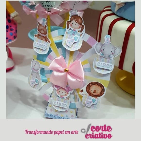 Caixa Cone Roda Gigante Circo Rosa Luxo