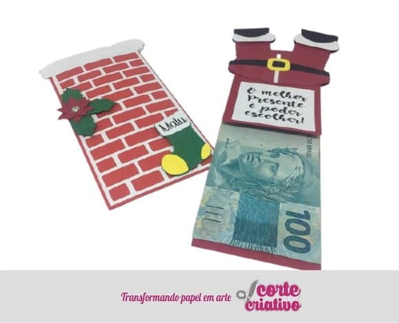 Cartão Chaminé Porta Dinheiro Lembrancinha de Natal