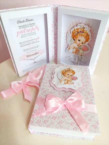 Convite Livro Floral Padrinhos de Batizado