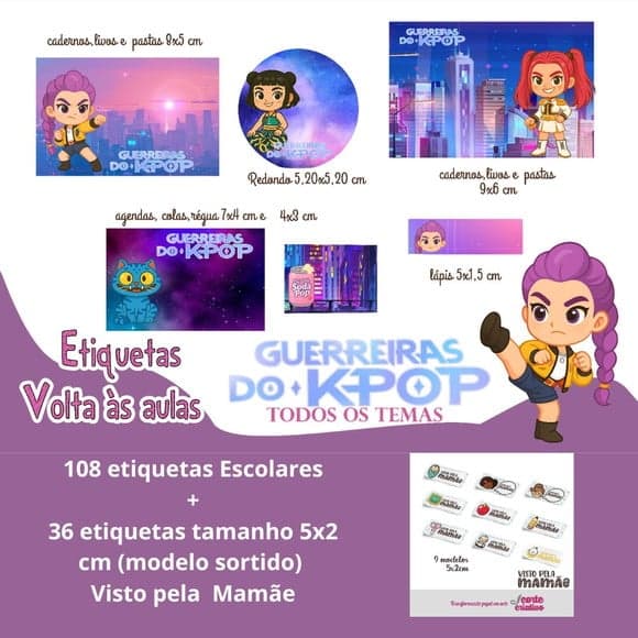 Etiquetas Escolares Volta às Aulas Guerreiras do K-pop