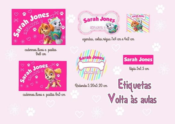 Kit Etiquetas Escolares Skye e Everest Patrulha Canina