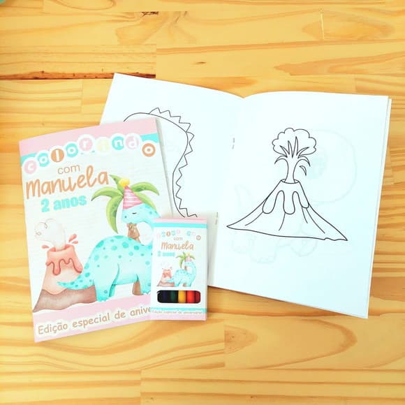 Kit Pintura Colorir Giz de Cera Baby Menina Dinossauro