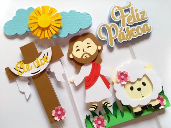 Topo de Bolo Jesus Ressucitado Páscoa